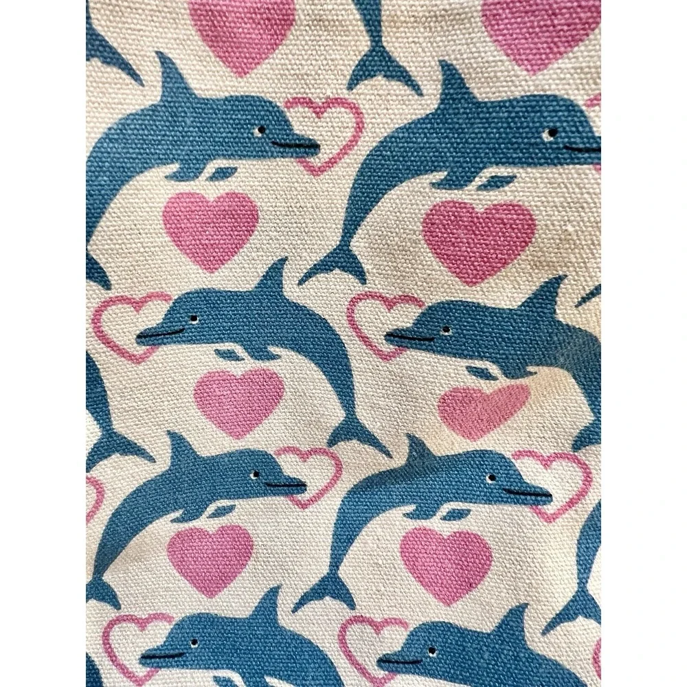 Bungalow 360 Striped Handle Tote Dolphin Heart print Girlcore Ocean Coastal - Picture 4 of 5